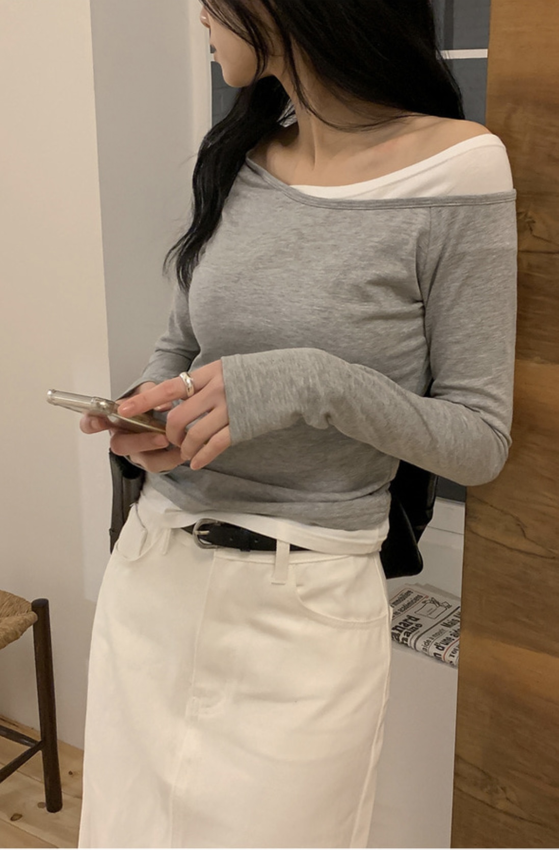 モダール混配色ワンショルダーTシャツ | 詳細画像10