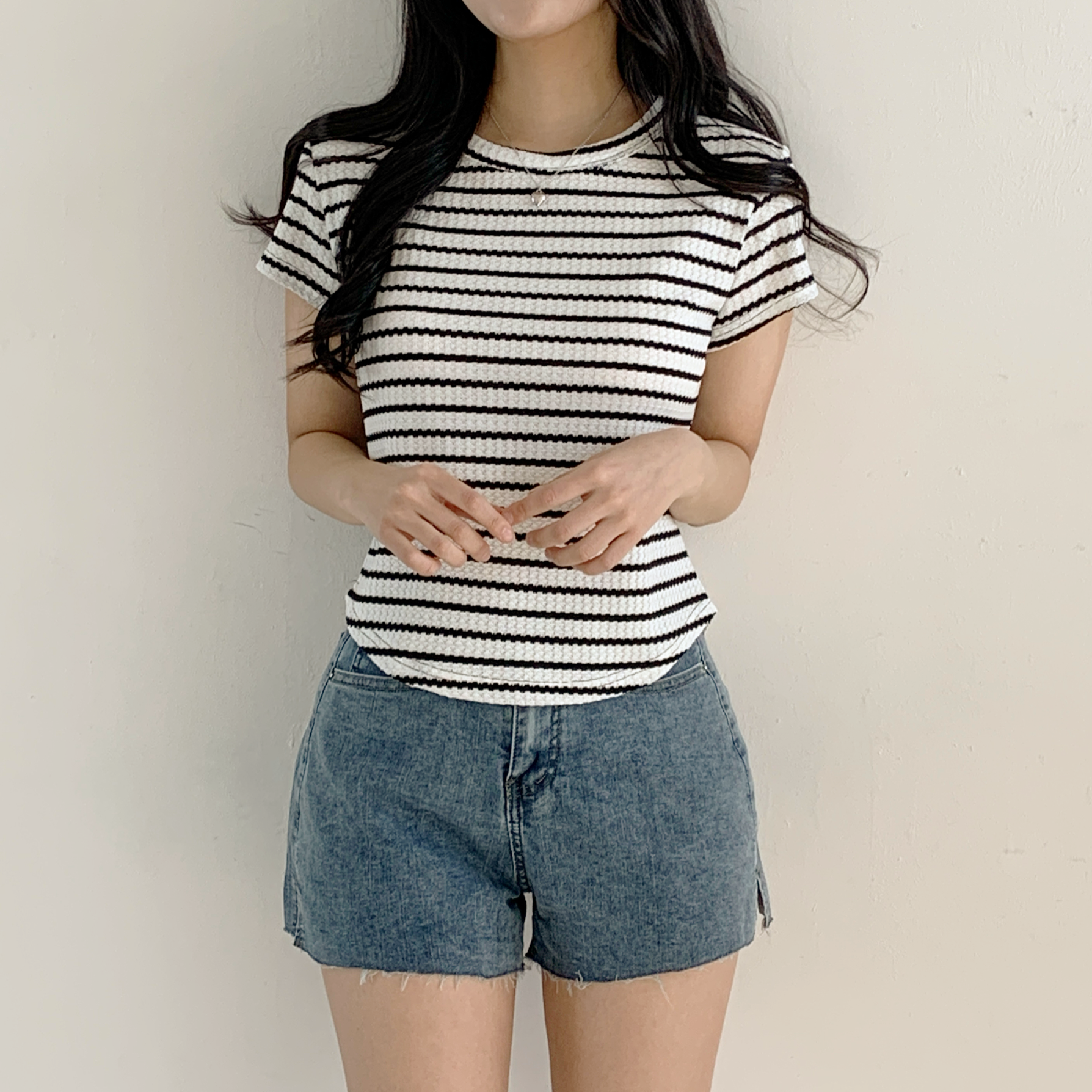 ワッフルボーダーラウンドヘム半袖Tシャツ | 詳細画像7