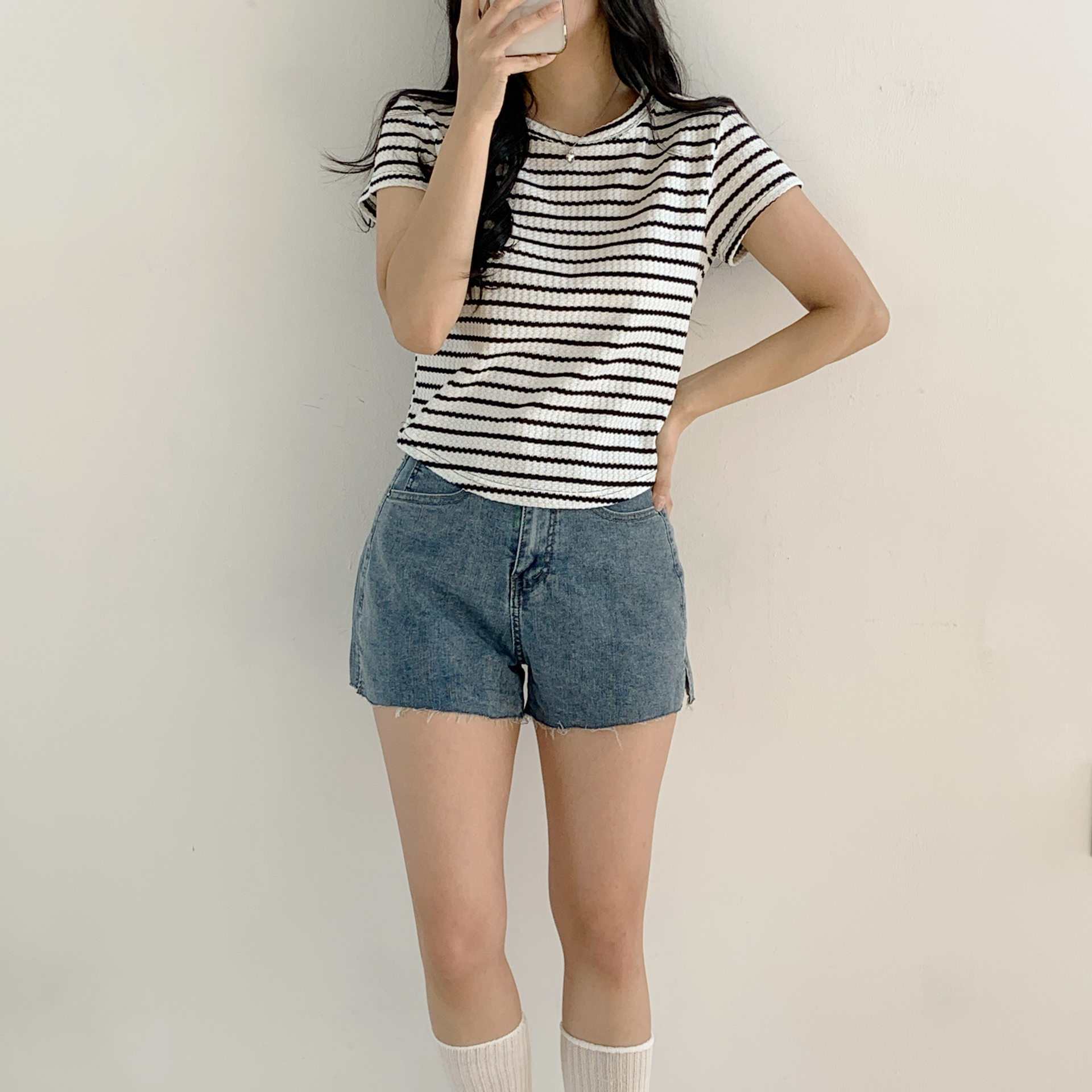 ワッフルボーダーラウンドヘム半袖Tシャツ | 詳細画像8