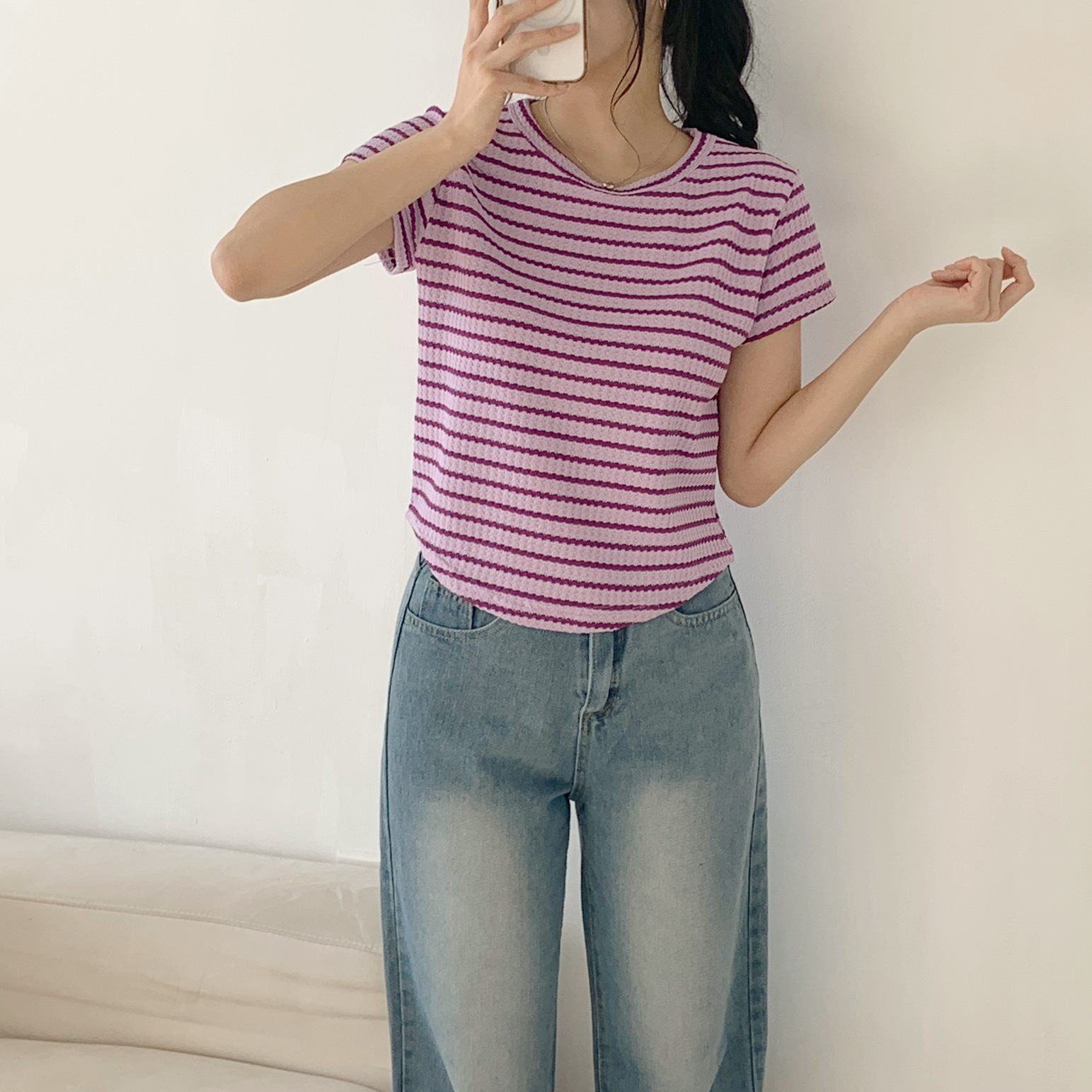 ワッフルボーダーラウンドヘム半袖Tシャツ | 詳細画像18