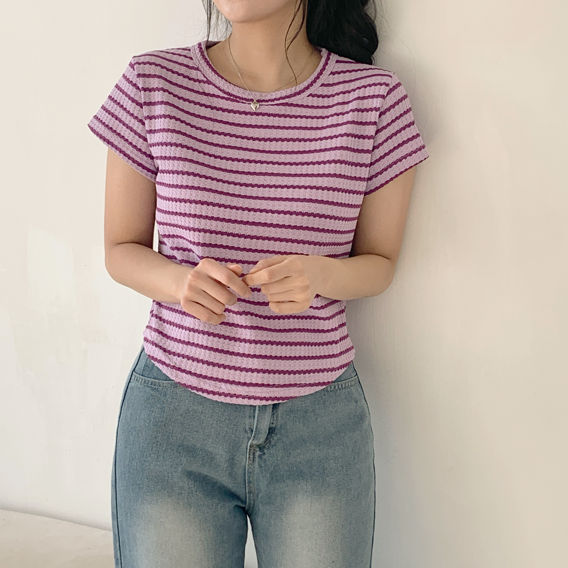 ワッフルボーダーラウンドヘム半袖Tシャツ | 詳細画像16