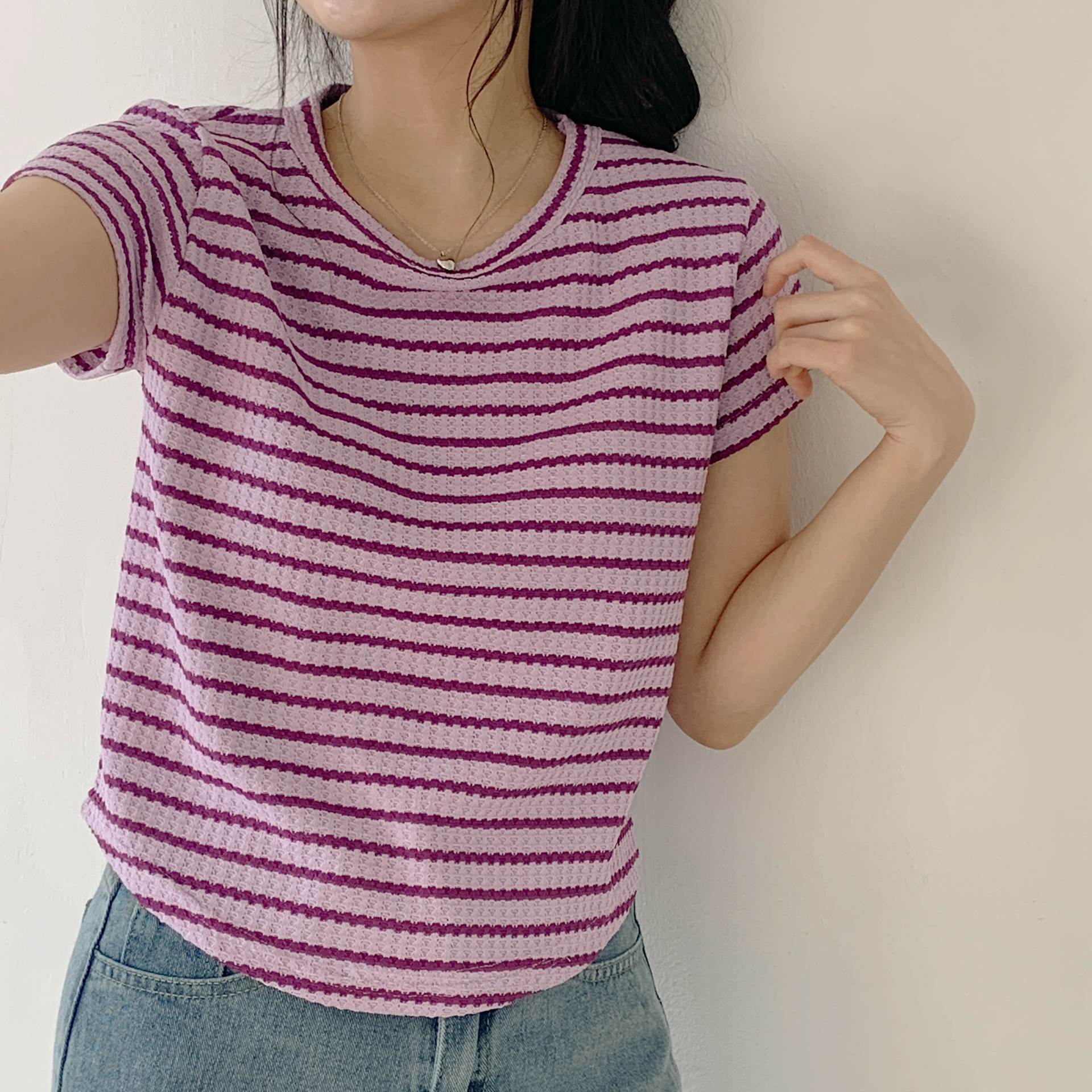 ワッフルボーダーラウンドヘム半袖Tシャツ | 詳細画像19