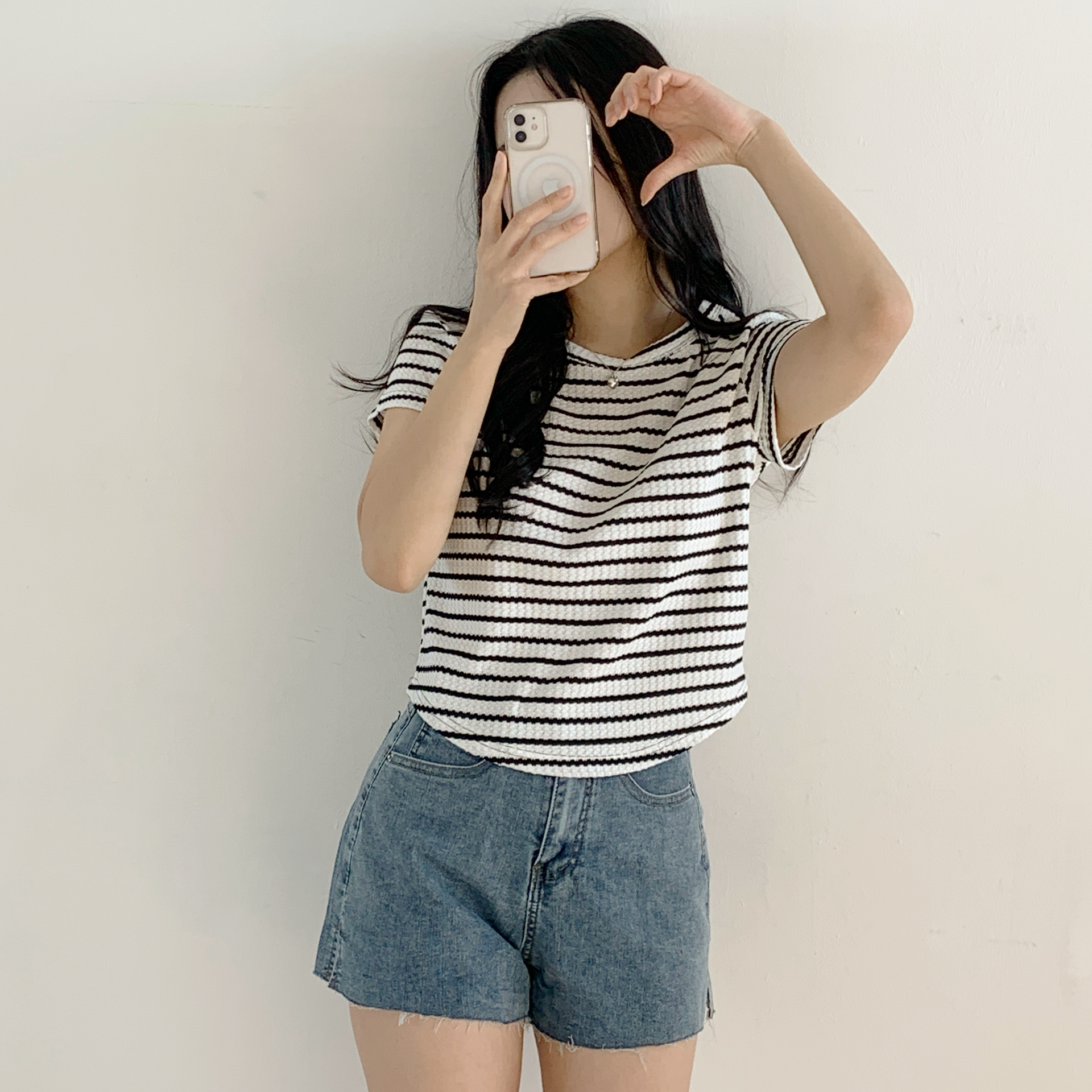 ワッフルボーダーラウンドヘム半袖Tシャツ | 詳細画像9