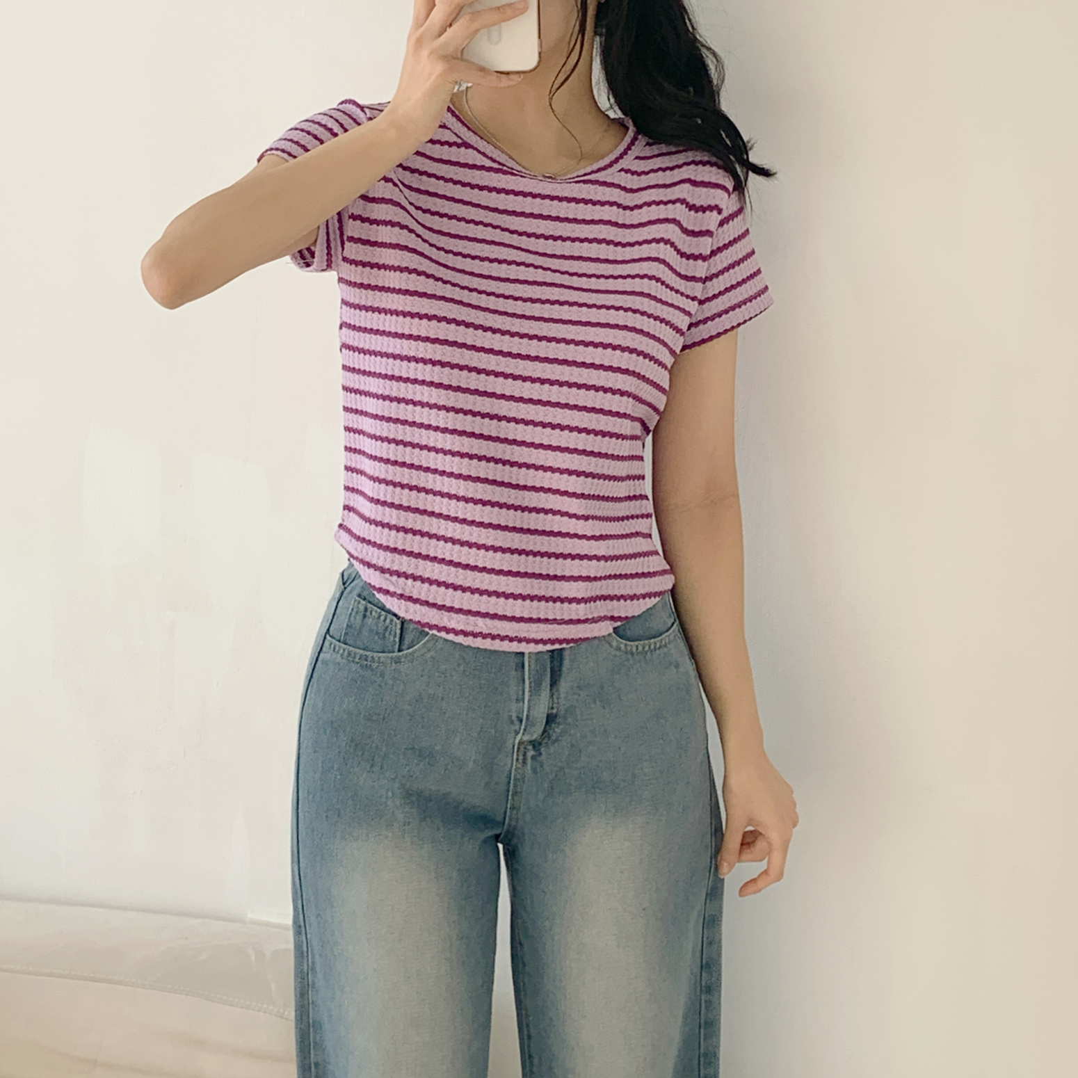 ワッフルボーダーラウンドヘム半袖Tシャツ | 詳細画像14