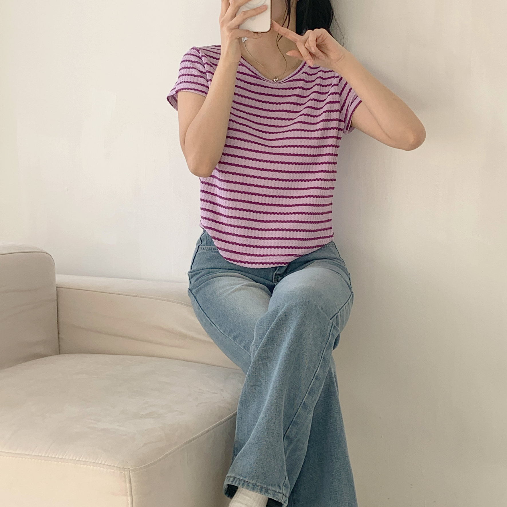ワッフルボーダーラウンドヘム半袖Tシャツ | 詳細画像17