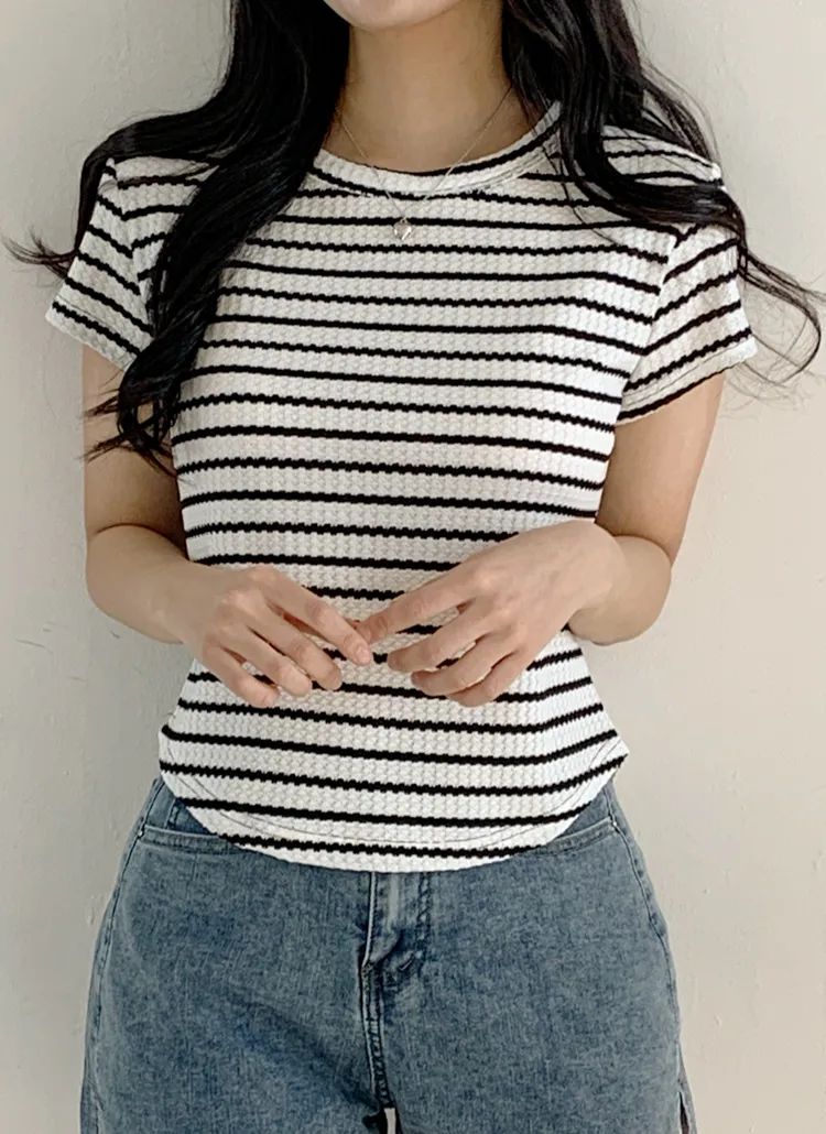 ワッフルボーダーラウンドヘム半袖Tシャツ | 詳細画像1