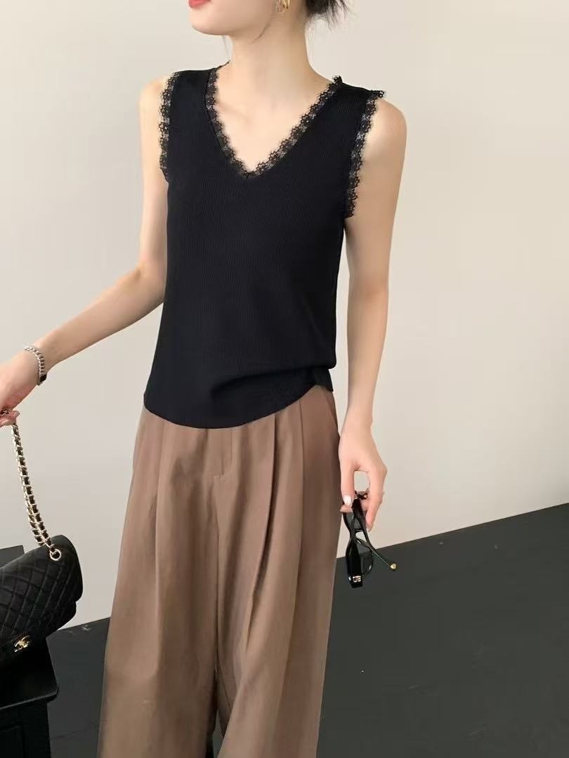 レースVネックリブニットタンクトップ | 詳細画像4