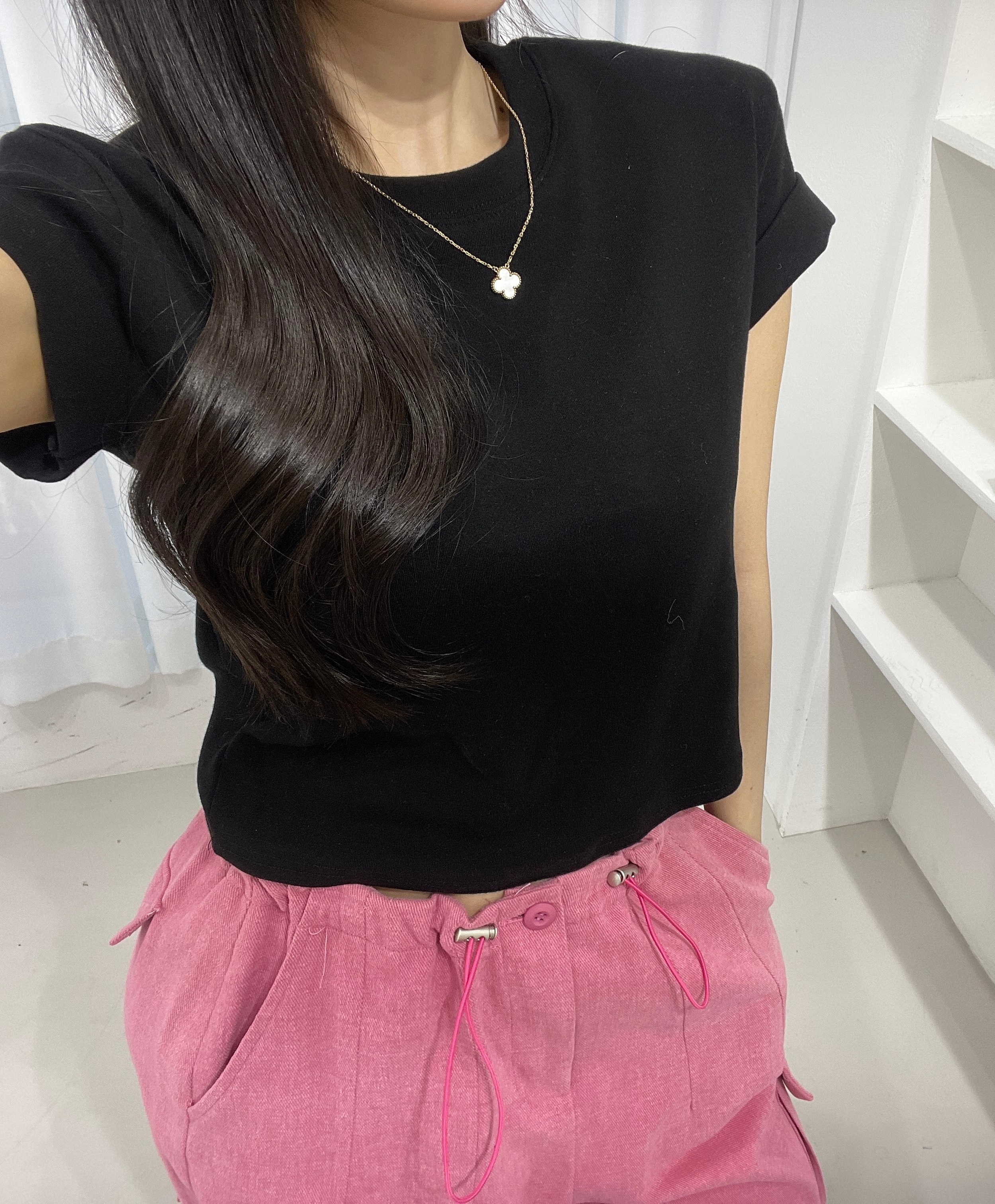 ロールアップ半袖クロップドTシャツ | 詳細画像9