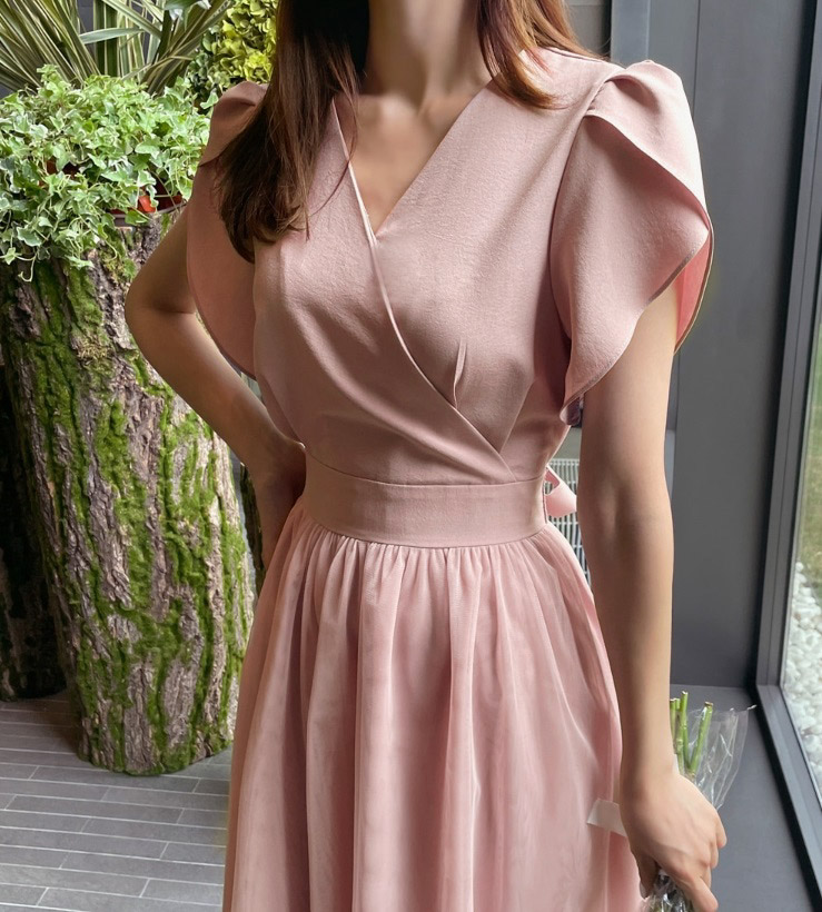 パフ半袖カシュクールシフォンワンピース | 詳細画像8
