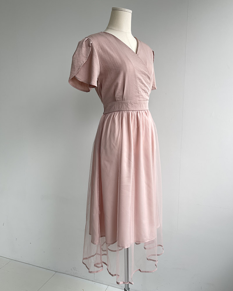 パフ半袖カシュクールシフォンワンピース | 詳細画像15