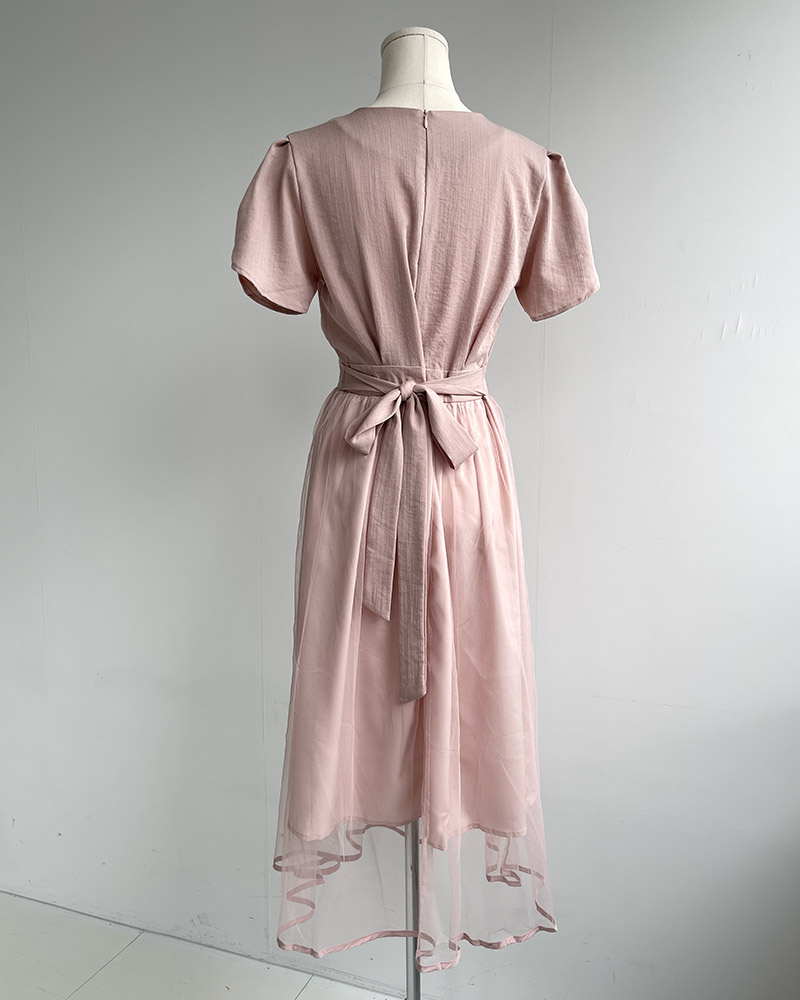 パフ半袖カシュクールシフォンワンピース | 詳細画像16