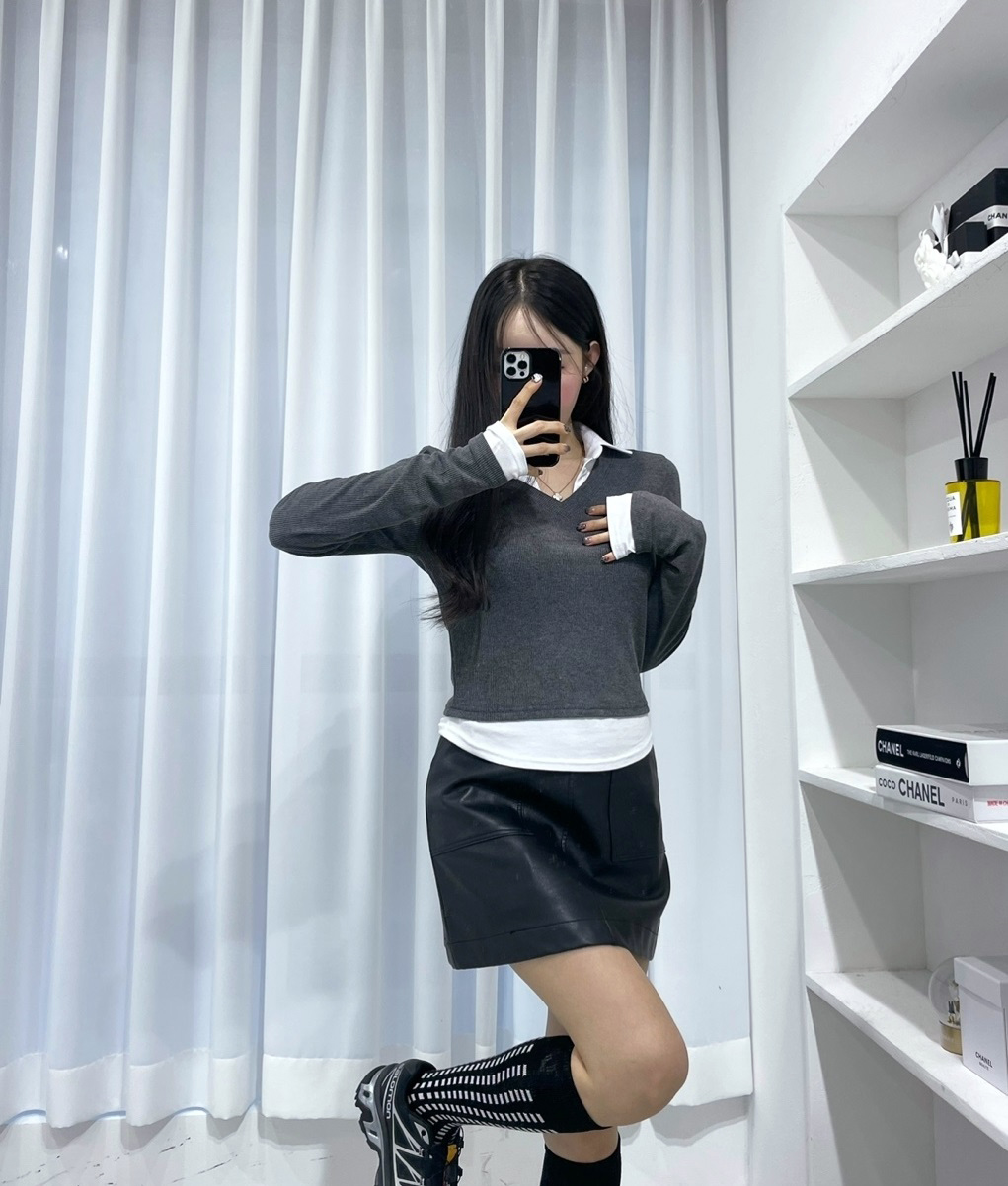 スキッパーシャツレイヤードVネックリブTシャツ | 詳細画像12