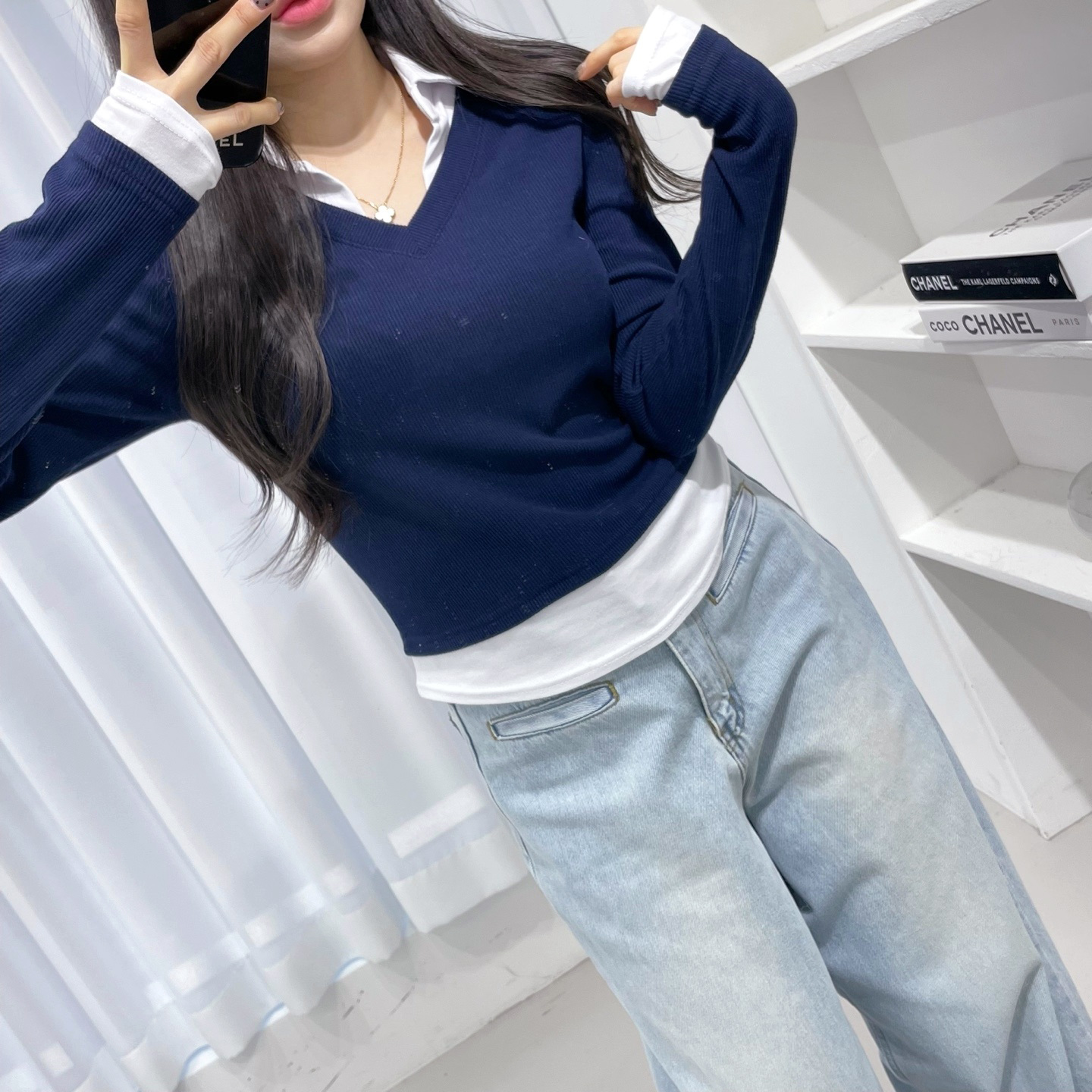 スキッパーシャツレイヤードVネックリブTシャツ | 詳細画像16