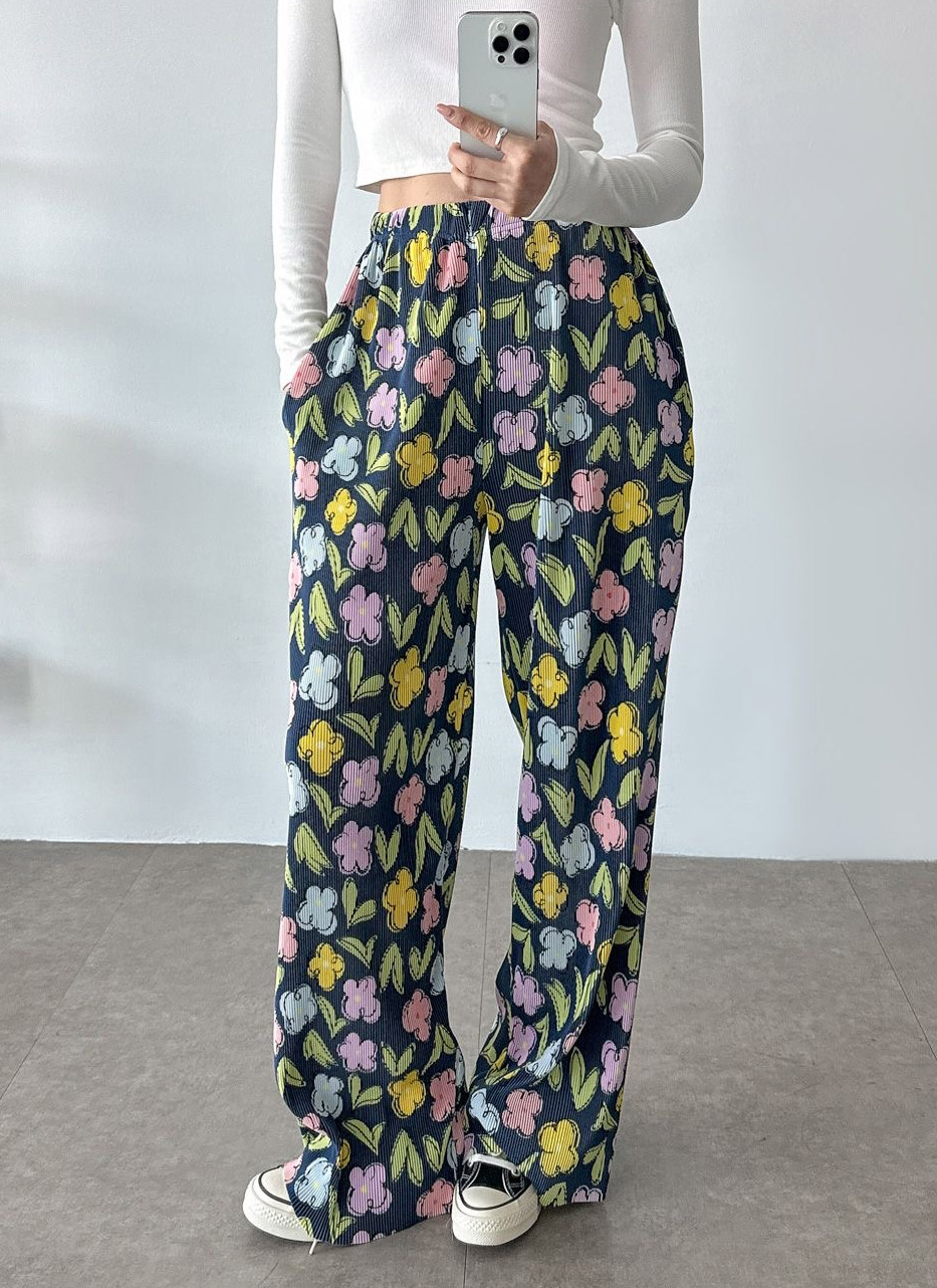 カラフル花柄リブワイドパンツ | レディースファッション通販 - DHOLIC