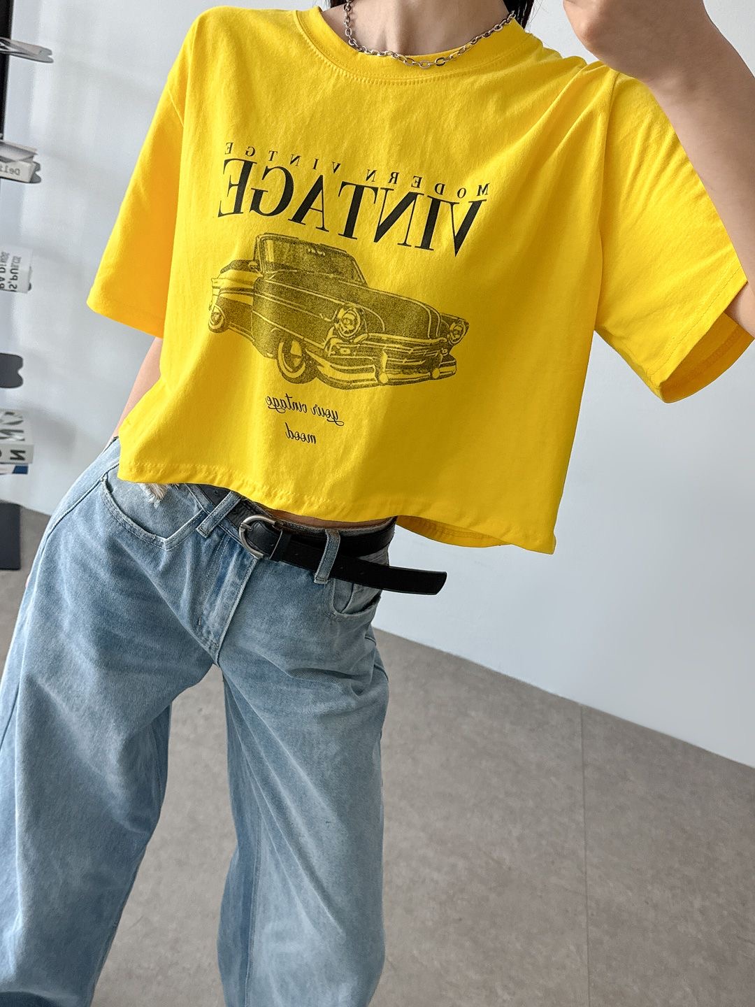 VINTAGEカープリントクロップド半袖Tシャツ | 詳細画像3