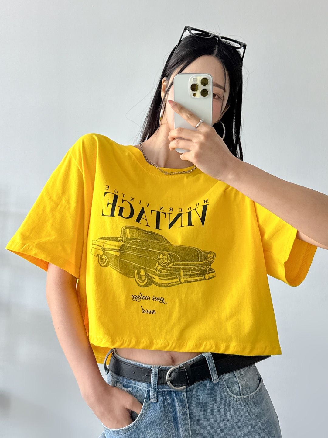 VINTAGEカープリントクロップド半袖Tシャツ | 詳細画像4