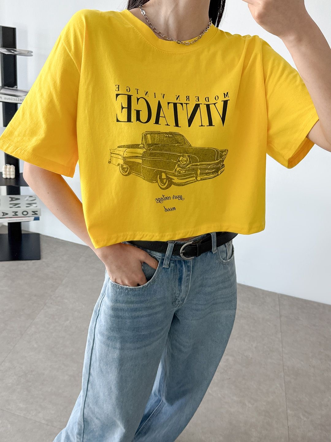 VINTAGEカープリントクロップド半袖Tシャツ | 詳細画像5