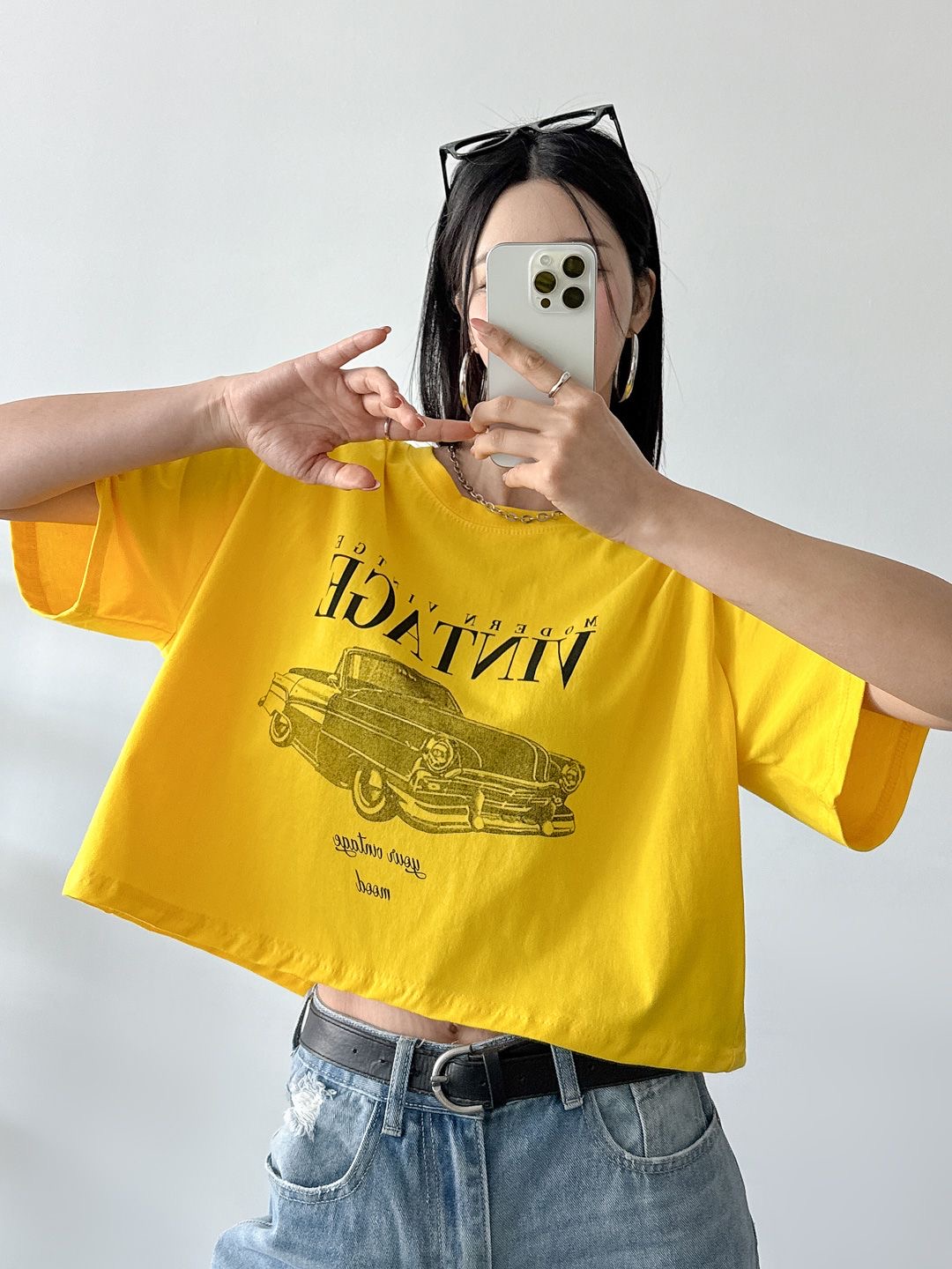 VINTAGEカープリントクロップド半袖Tシャツ | 詳細画像7