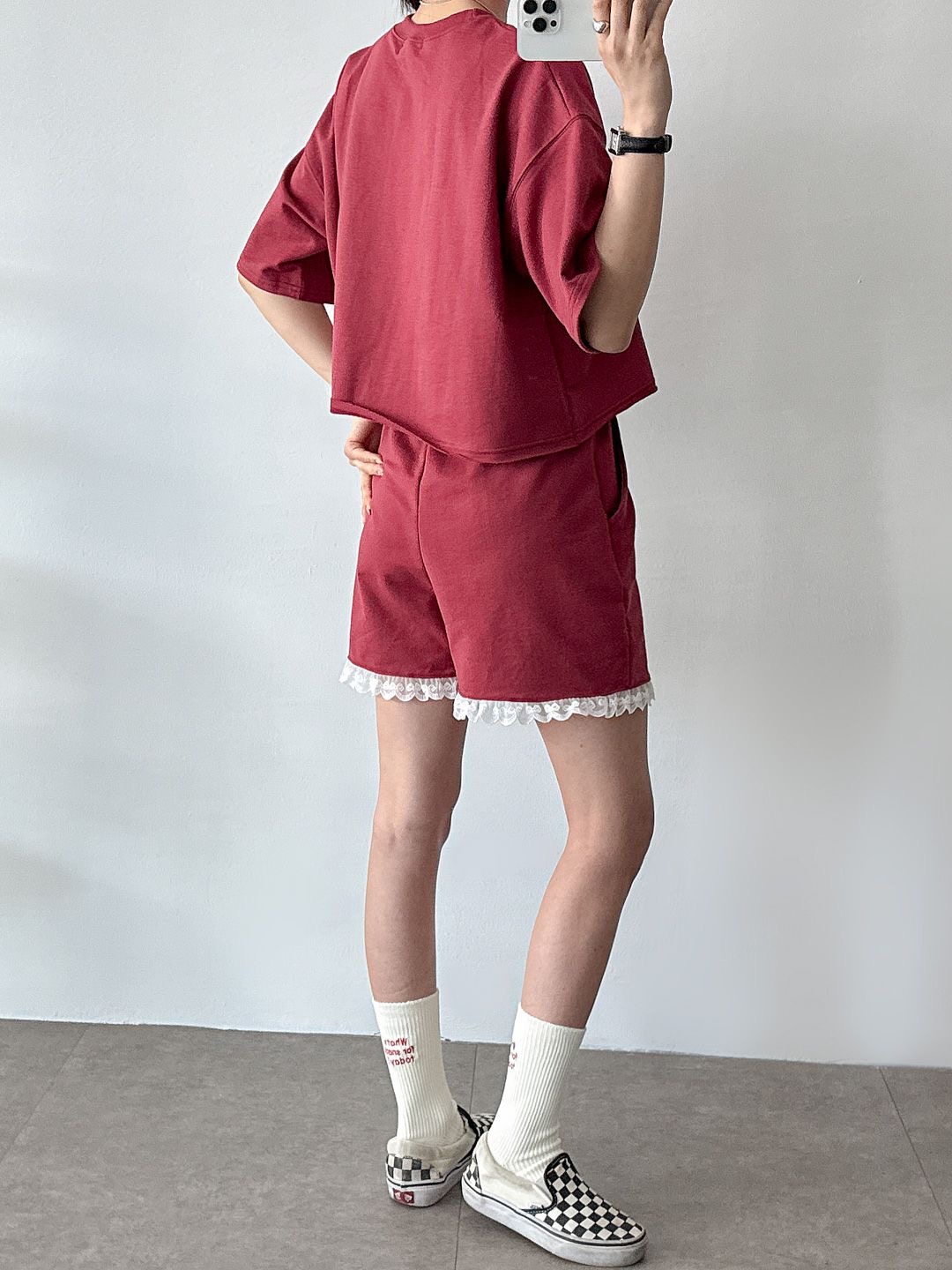 NAVYクロップド半袖Tシャツ&ドロストレースショートパンツSET | 詳細画像4