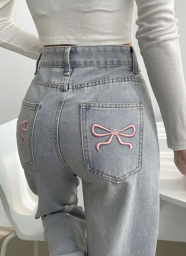 リボン刺繍バックポケットデニムパンツ | レディース