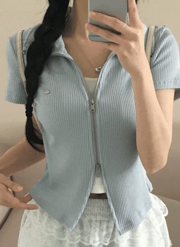 ホルターネックインナーレイヤードジップ半袖Tシャツ | creamsugar | 詳細画像1