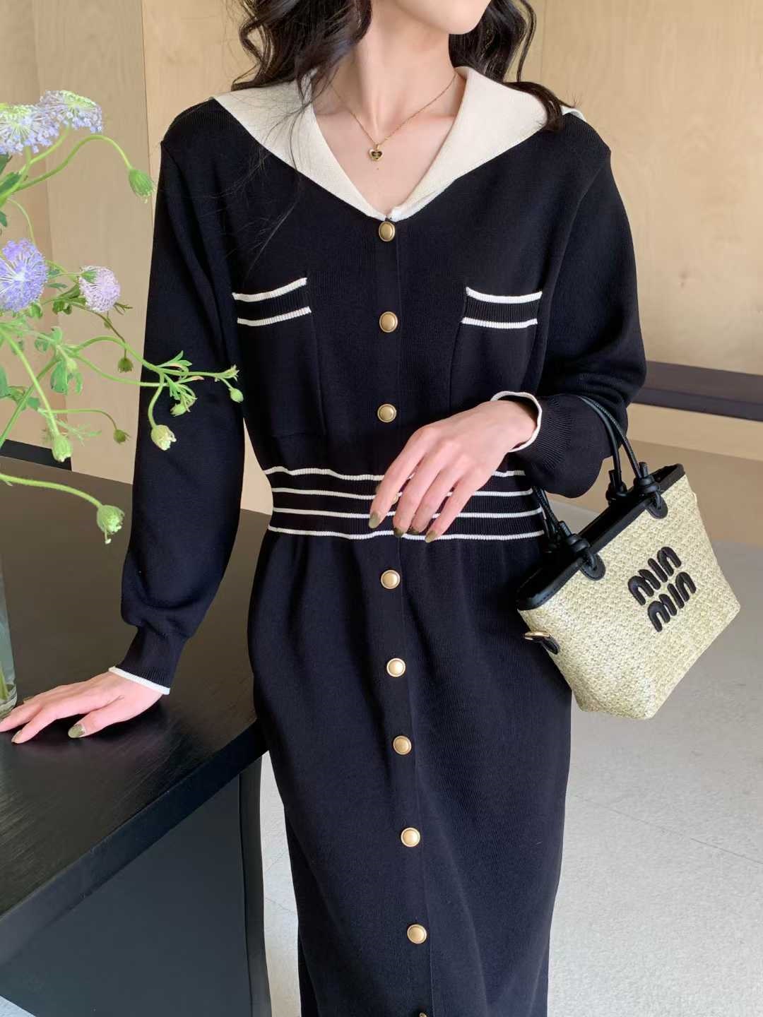 配色セーラーカラーボタンニットワンピース | 詳細画像12