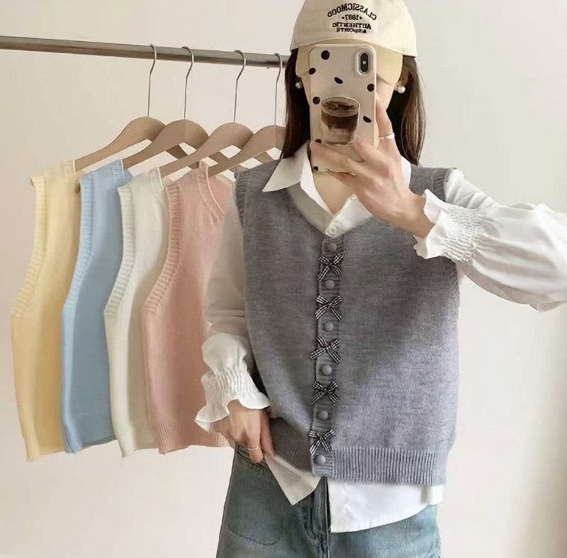 チェックリボンくるみボタンニットベスト | 詳細画像7