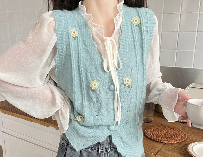 花柄刺繍スカラップケーブルニットベスト | 詳細画像8