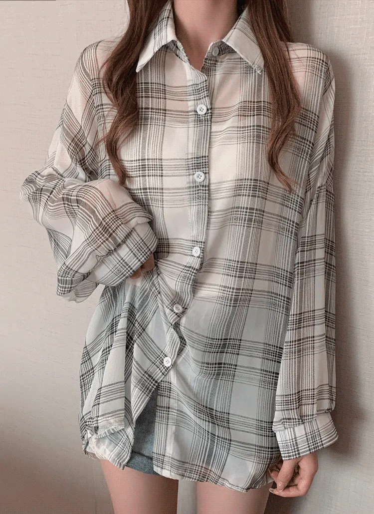 ボクシーシフォンチェックシャツ | 詳細画像1