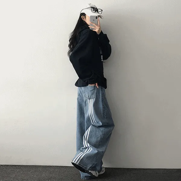 ルーズバックトラックワイドデニムパンツ | hijjoo | 詳細画像1