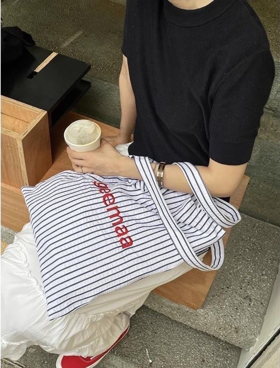 geemaa刺繍ストライプトートバッグ | 詳細画像5