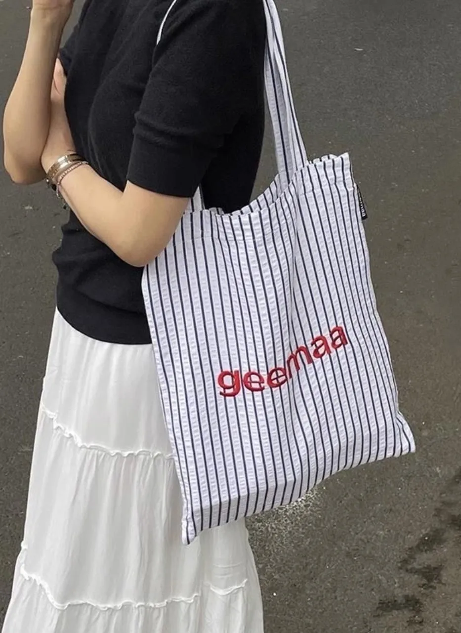 geemaa刺繍ストライプトートバッグ | 詳細画像1
