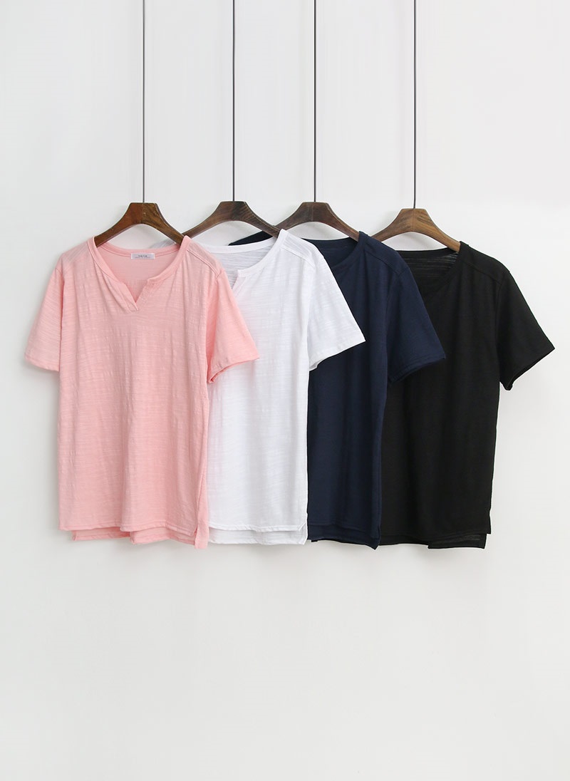 キーネックスリットスラブ半袖Tシャツ | 詳細画像12