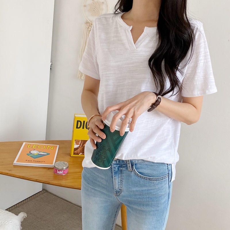キーネックスリットスラブ半袖Tシャツ | 詳細画像3