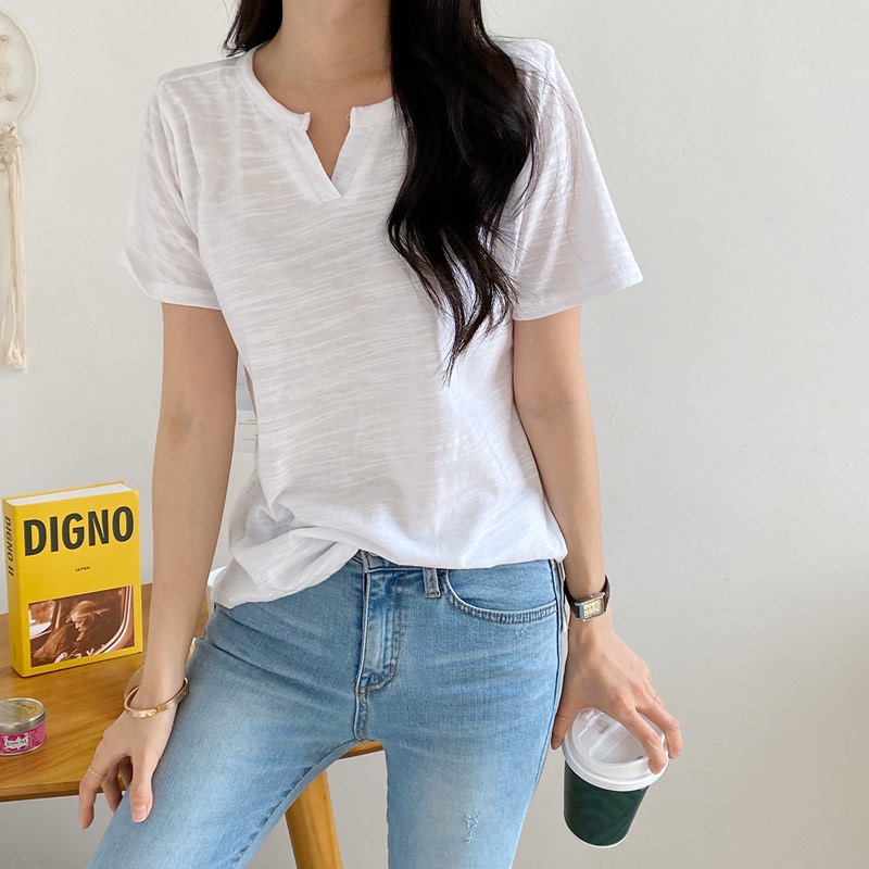 キーネックスリットスラブ半袖Tシャツ | 詳細画像4