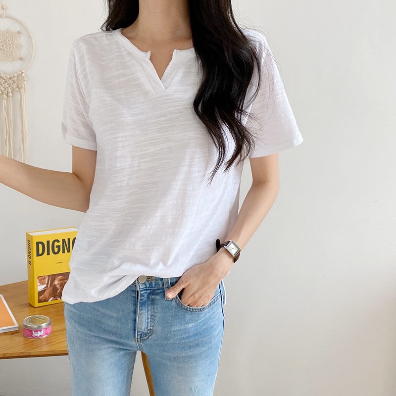 キーネックスリットスラブ半袖Tシャツ | 詳細画像6