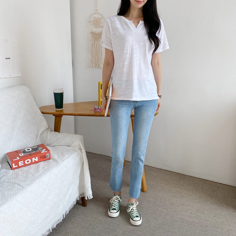 キーネックスリットスラブ半袖Tシャツ | 詳細画像7