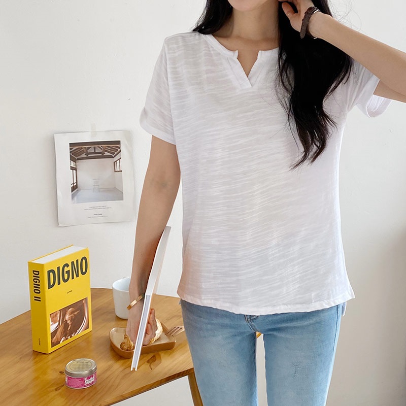 キーネックスリットスラブ半袖Tシャツ | 詳細画像8