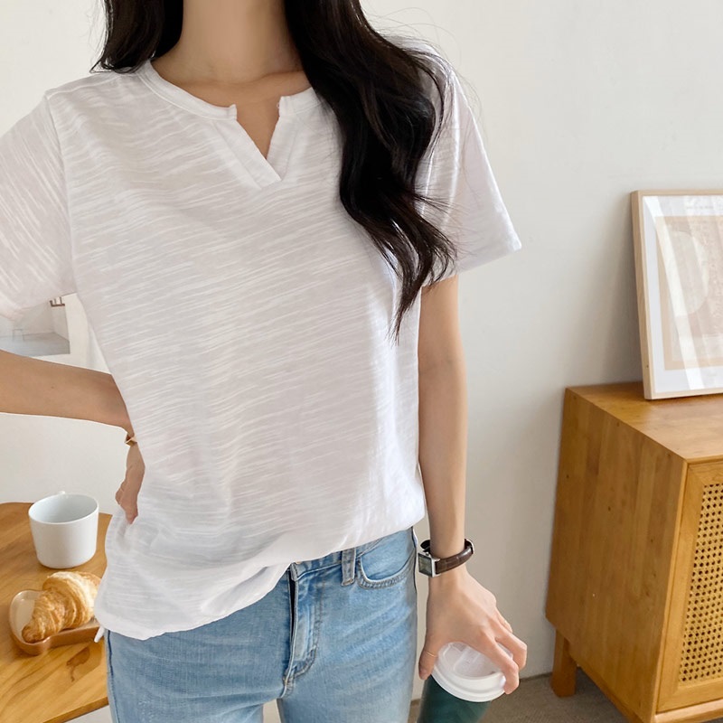 キーネックスリットスラブ半袖Tシャツ | 詳細画像10