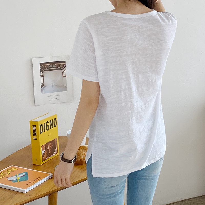 キーネックスリットスラブ半袖Tシャツ | 詳細画像11