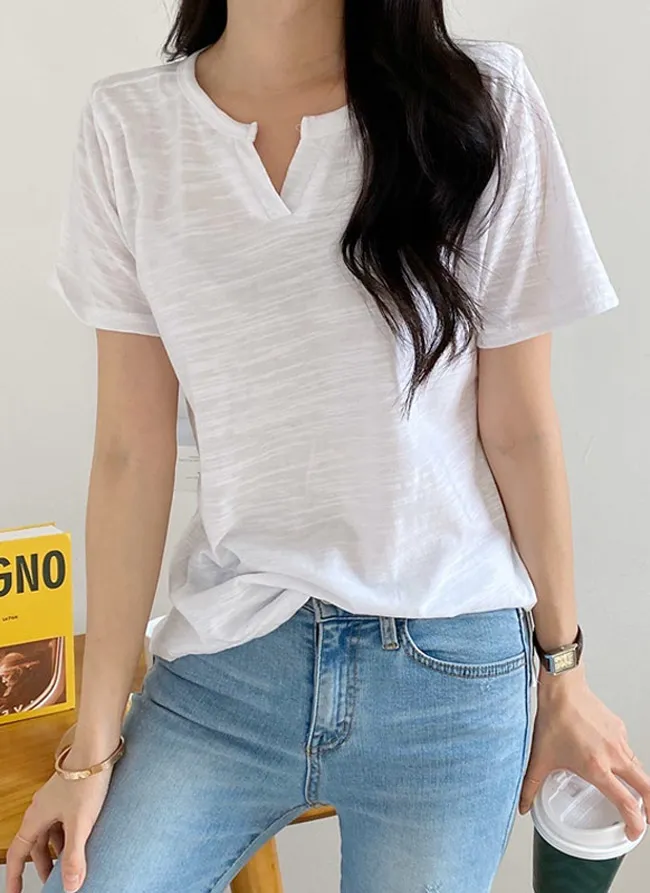 キーネックスリットスラブ半袖Tシャツ | 詳細画像1