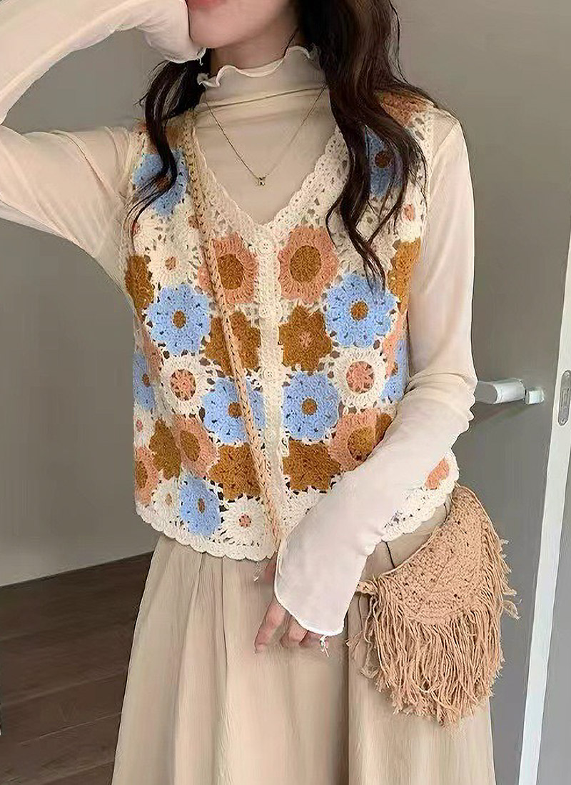 スカラップ花柄クロシェボタンニットベスト | 詳細画像6