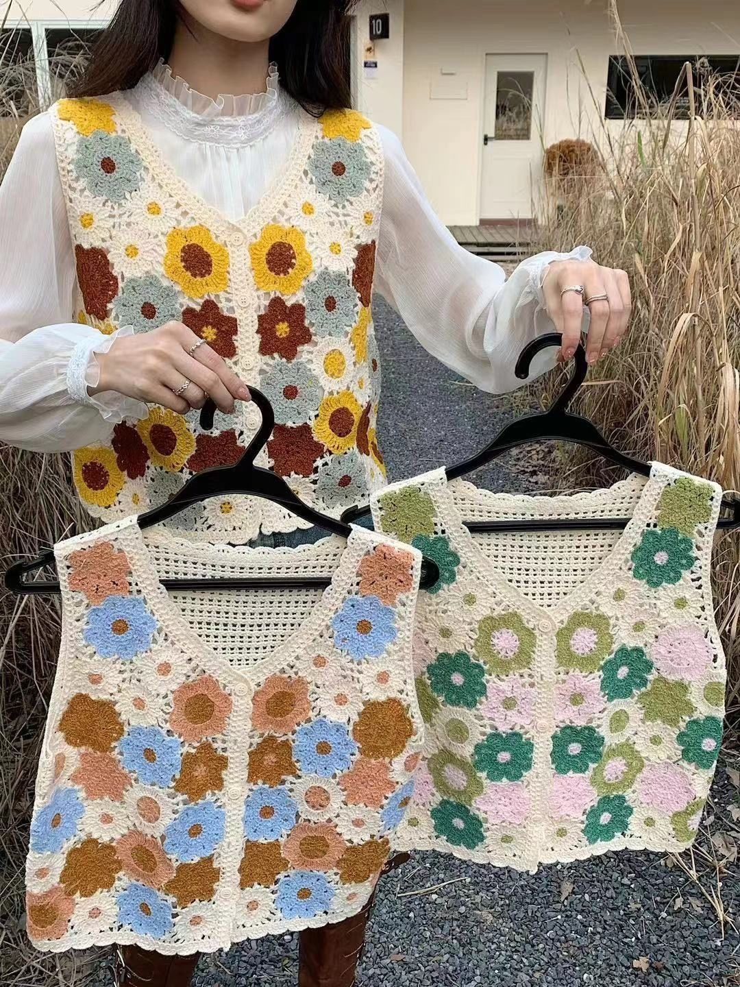 スカラップ花柄クロシェボタンニットベスト | 詳細画像9