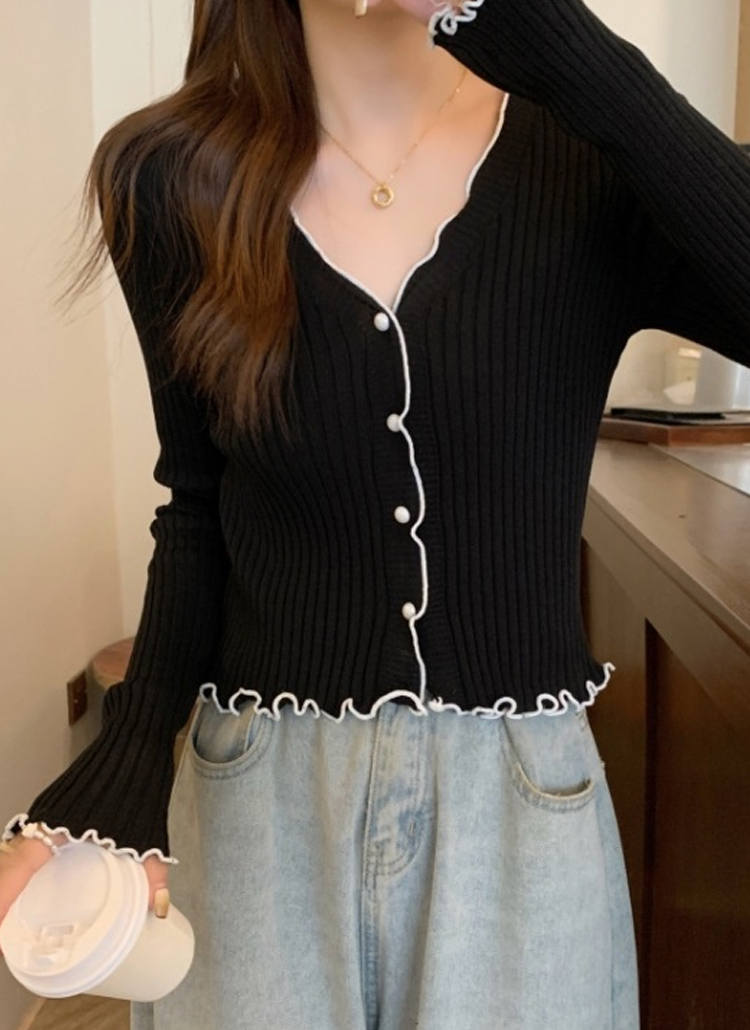 カーディガン dholic - randeboo accent cardigan top パール調ボタン配色メロウリブカーディガン | レディースファッション