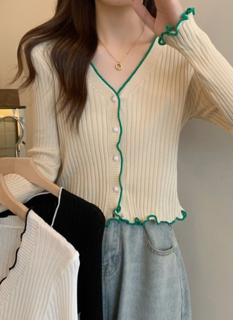 カーディガン dholic - randeboo accent cardigan top パール調ボタン配色メロウリブカーディガン | レディースファッション
