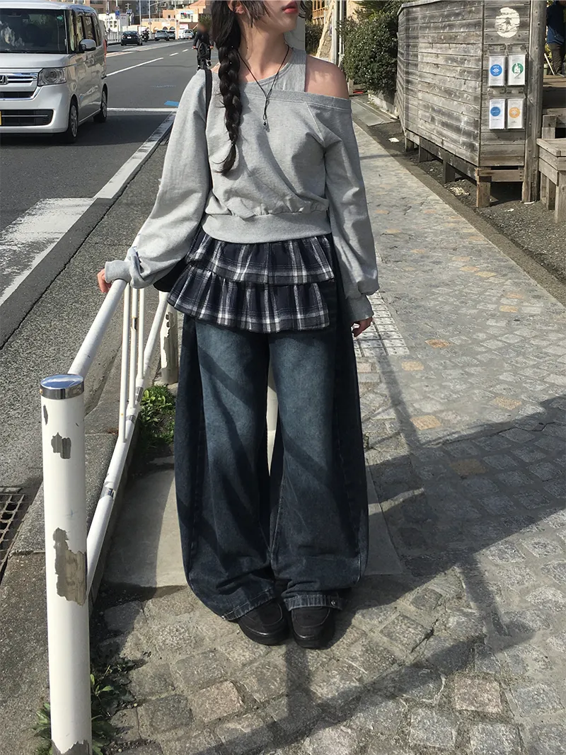 スナップボタンヘムビンテージワイドデニムパンツ | anyonemore | 詳細画像1