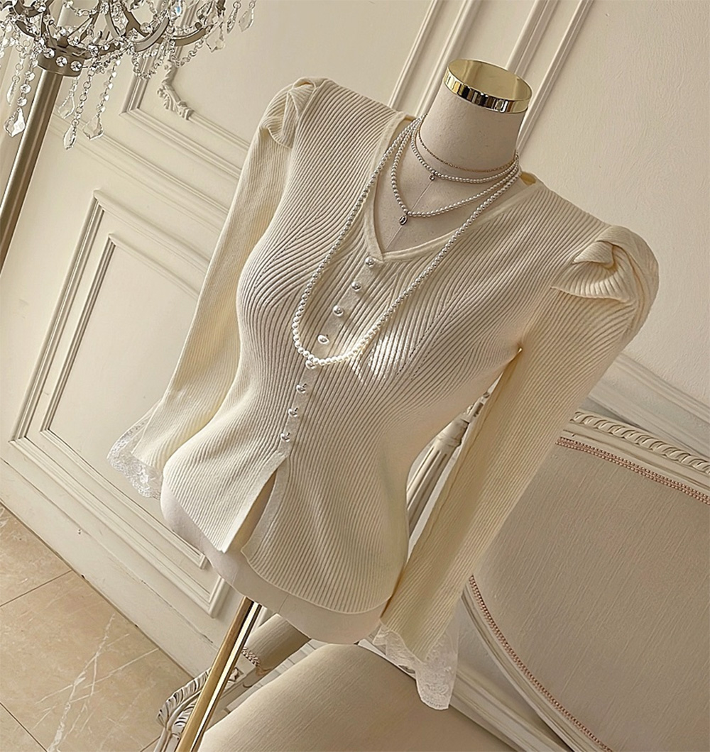 パール調ボタンレースパフカーディガン | 詳細画像13