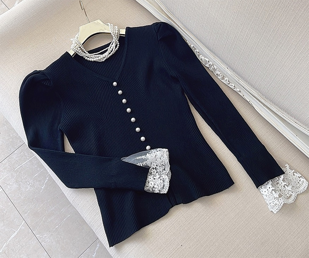 パール調ボタンレースパフカーディガン | 詳細画像15