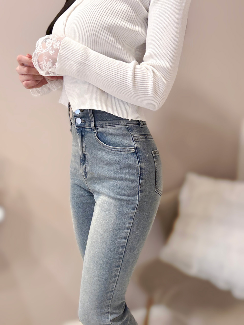 3TYPEダブルボタンハイウエストデニムパンツ | 詳細画像3