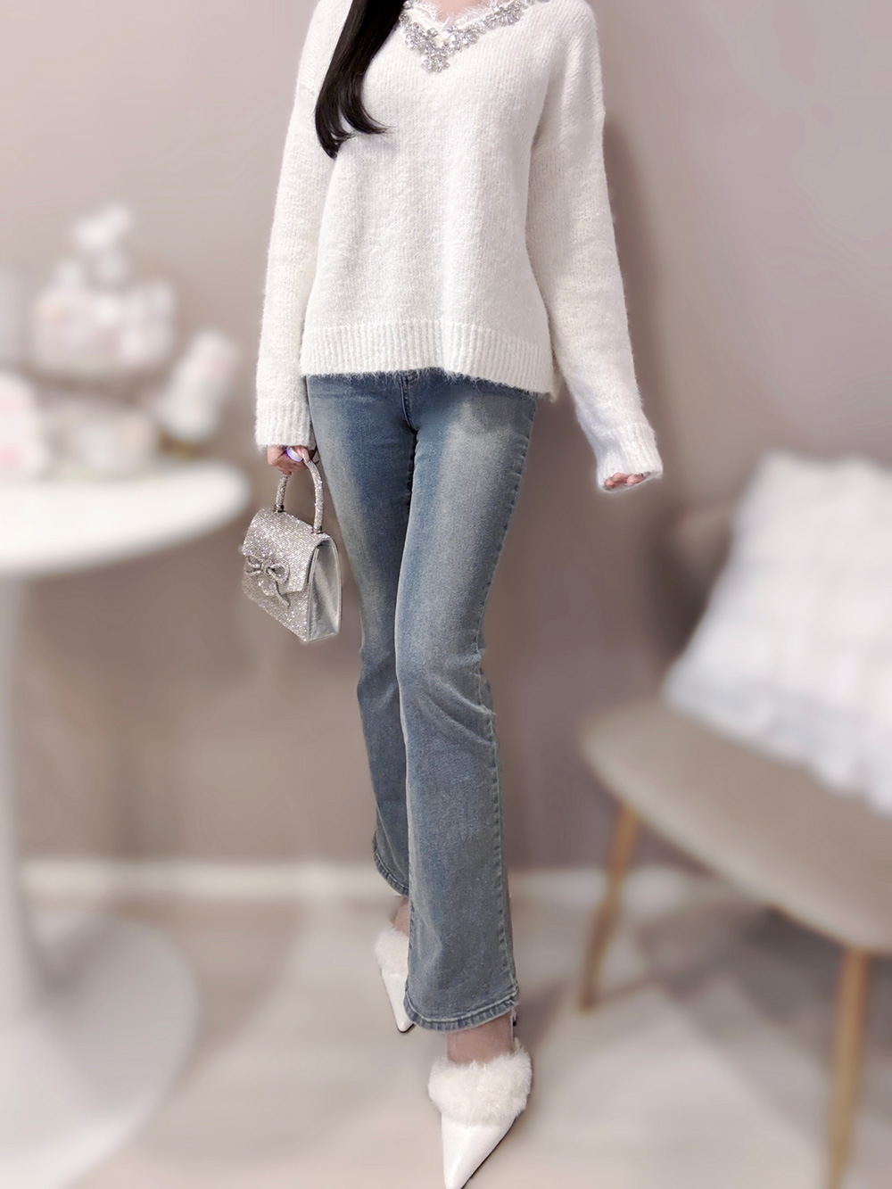 3TYPEダブルボタンハイウエストデニムパンツ | 詳細画像2